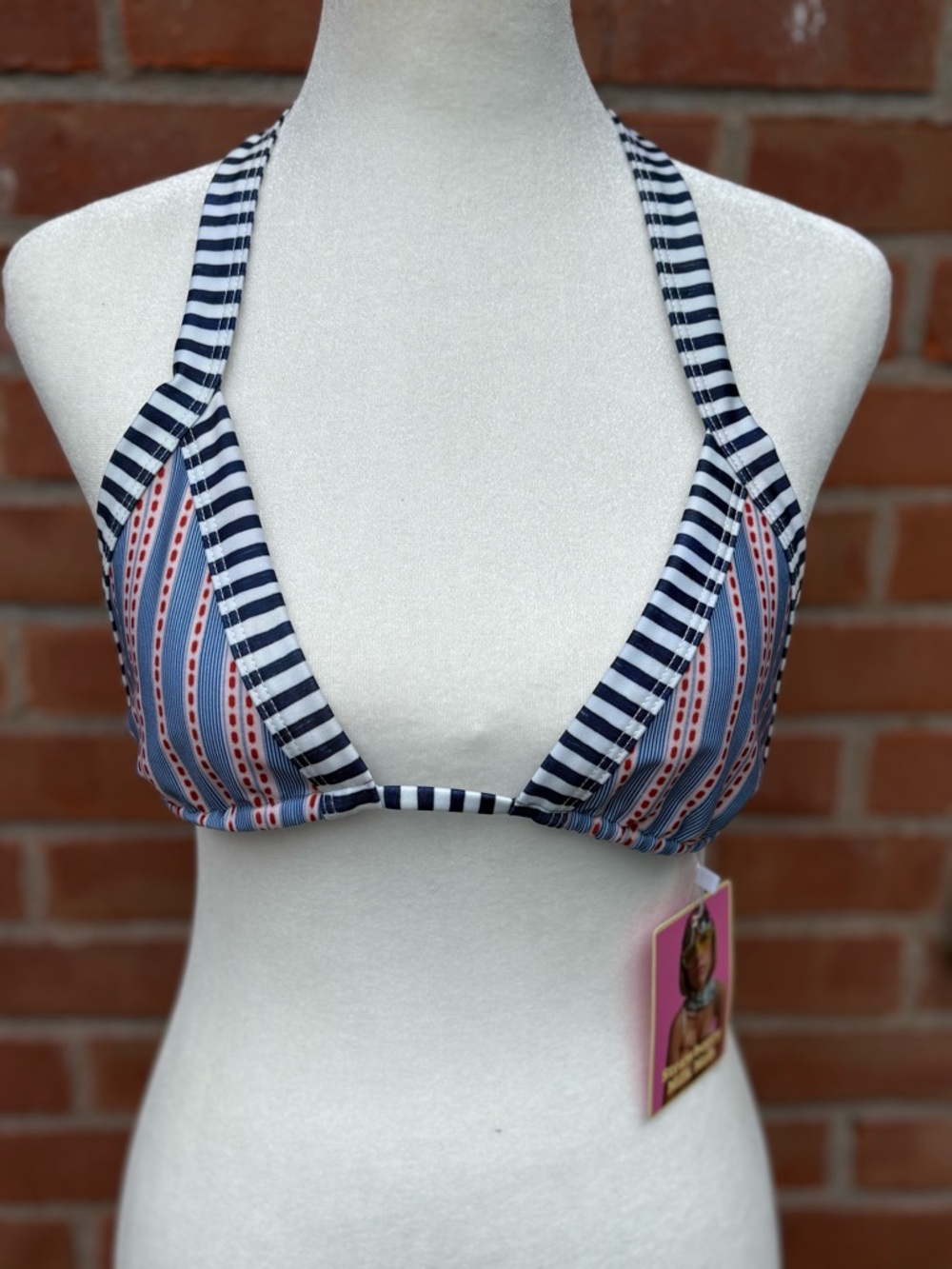 NWT Strawberry Milk Mob New Nostalgia Bikini Top Only Size M Navy Red Stripe